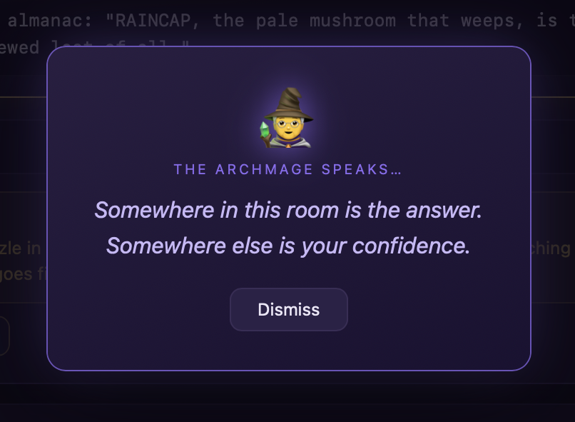 A message from the Archmage taunting the players mid-game