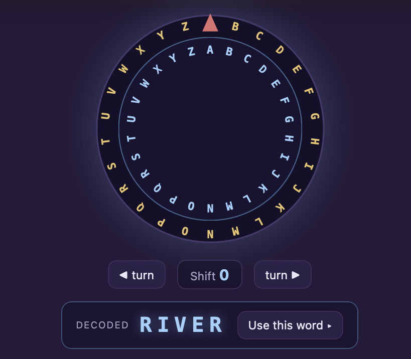 The cipher wheel puzzle decoding the hidden word RIVER