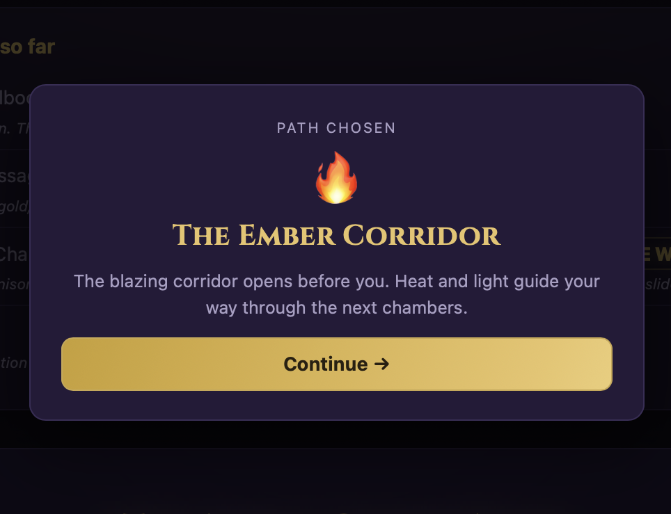 A path-chosen screen revealing the Ember Corridor branch