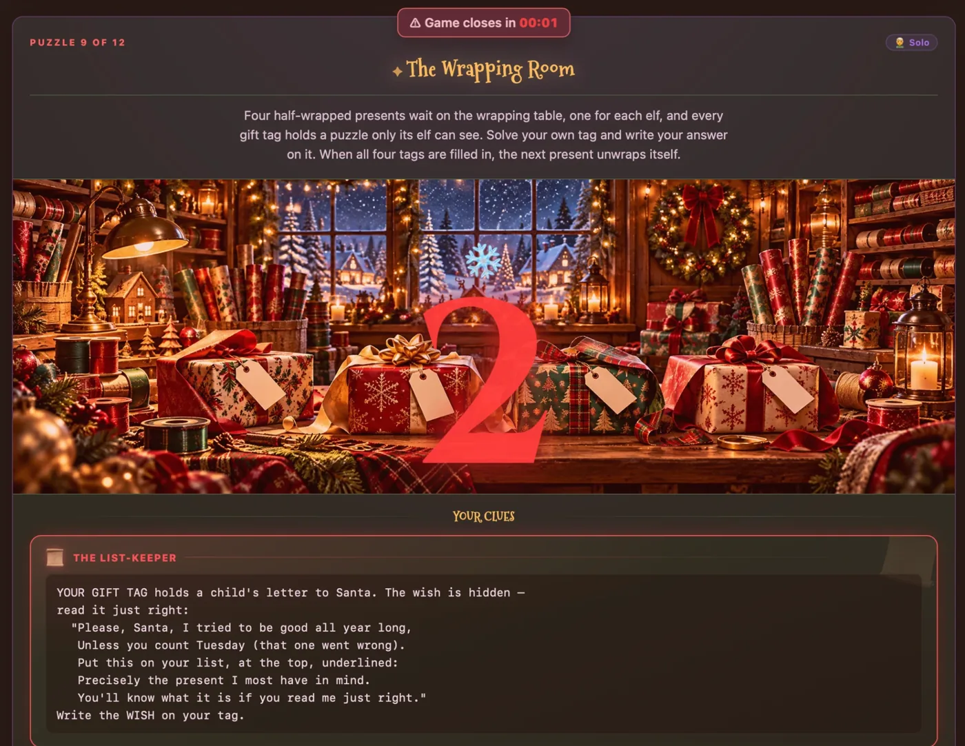 The final seconds: a red countdown washes over the puzzle as the game is about to close
